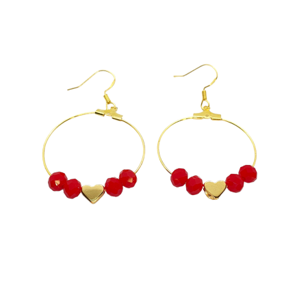 earrings round beads and gold heart1